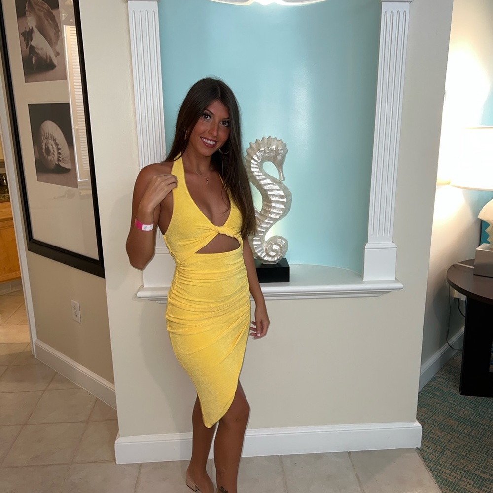 Oh Polly yellow midi dress